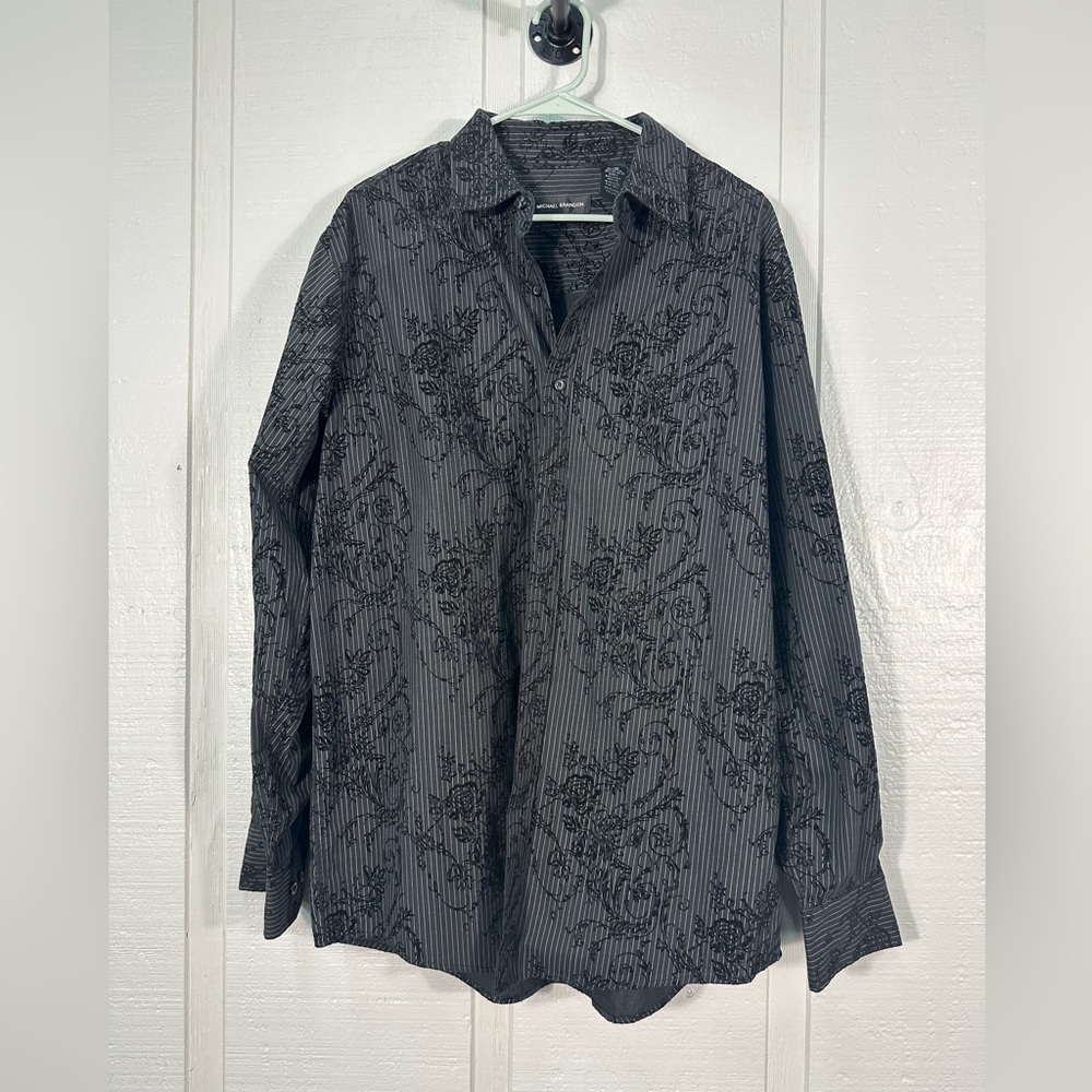 Michael Brandon Black Striped  Shirt Size XL EUC